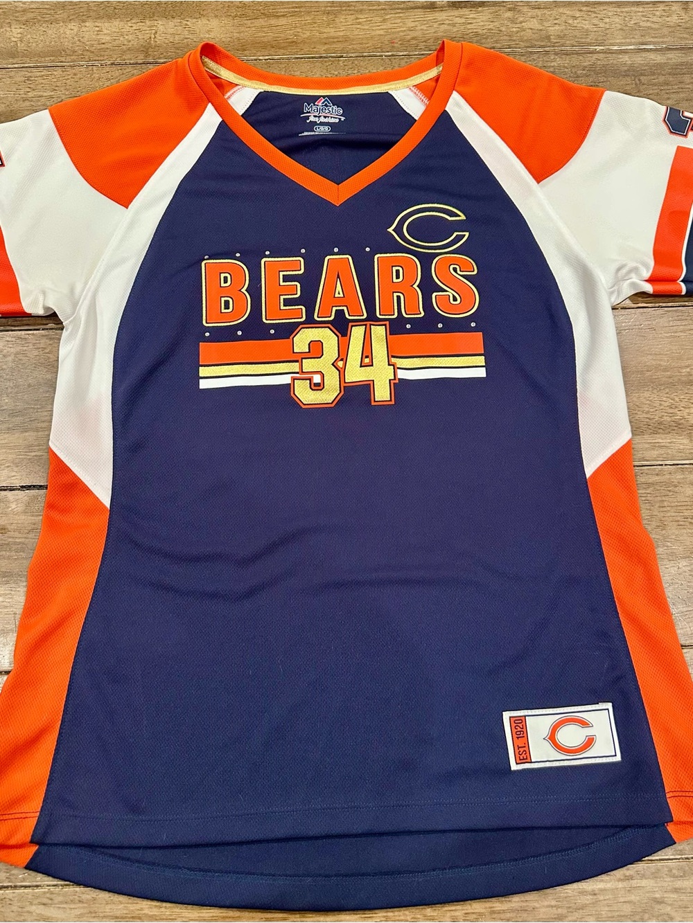 Majestic Navy, Orange & White Chicago Bears Jersey Top